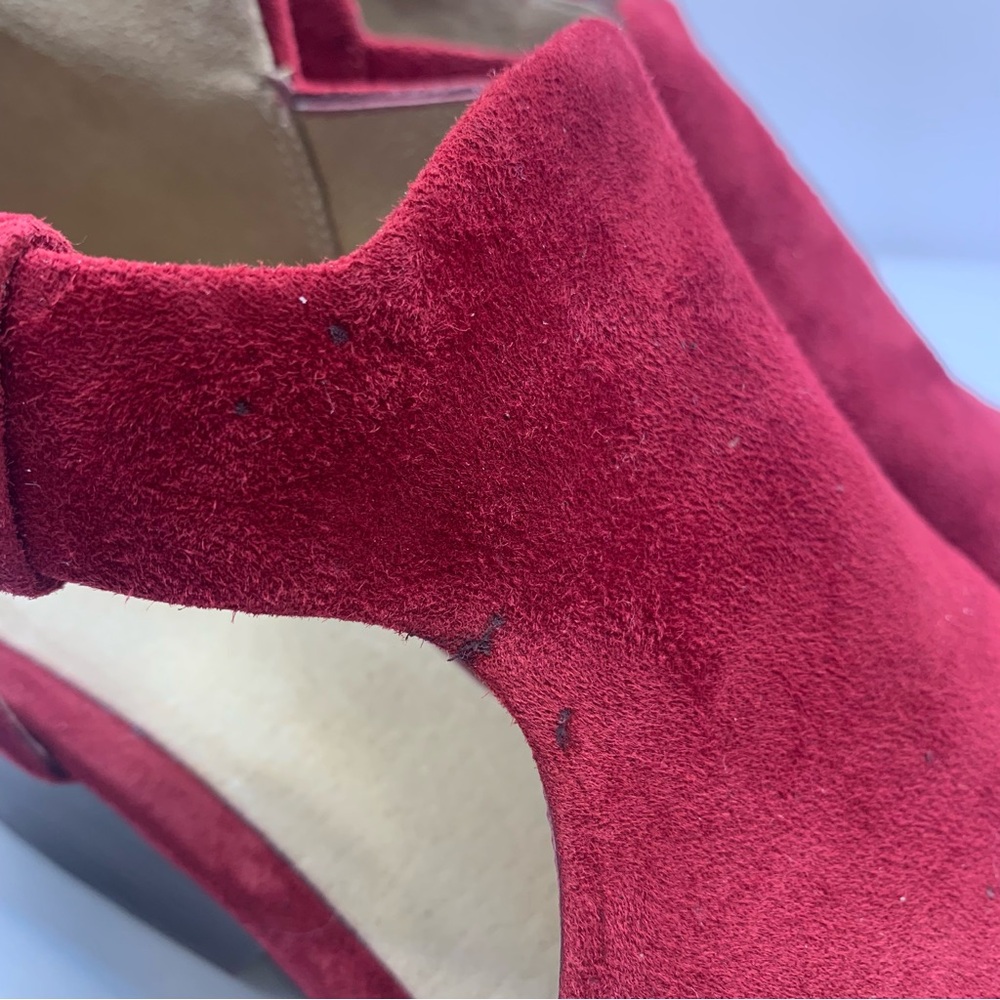 Eileen fisher open toe wedge sandals suede leather ankle strap red size 7.5M Red - Picture 5 of 10